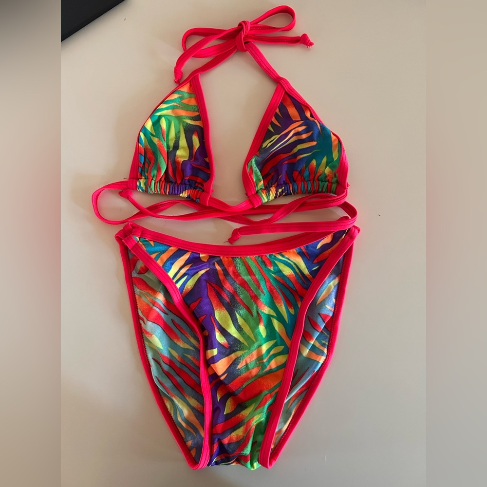 Vtg Spunk Vibrant Multicolor Bikini Set Size M